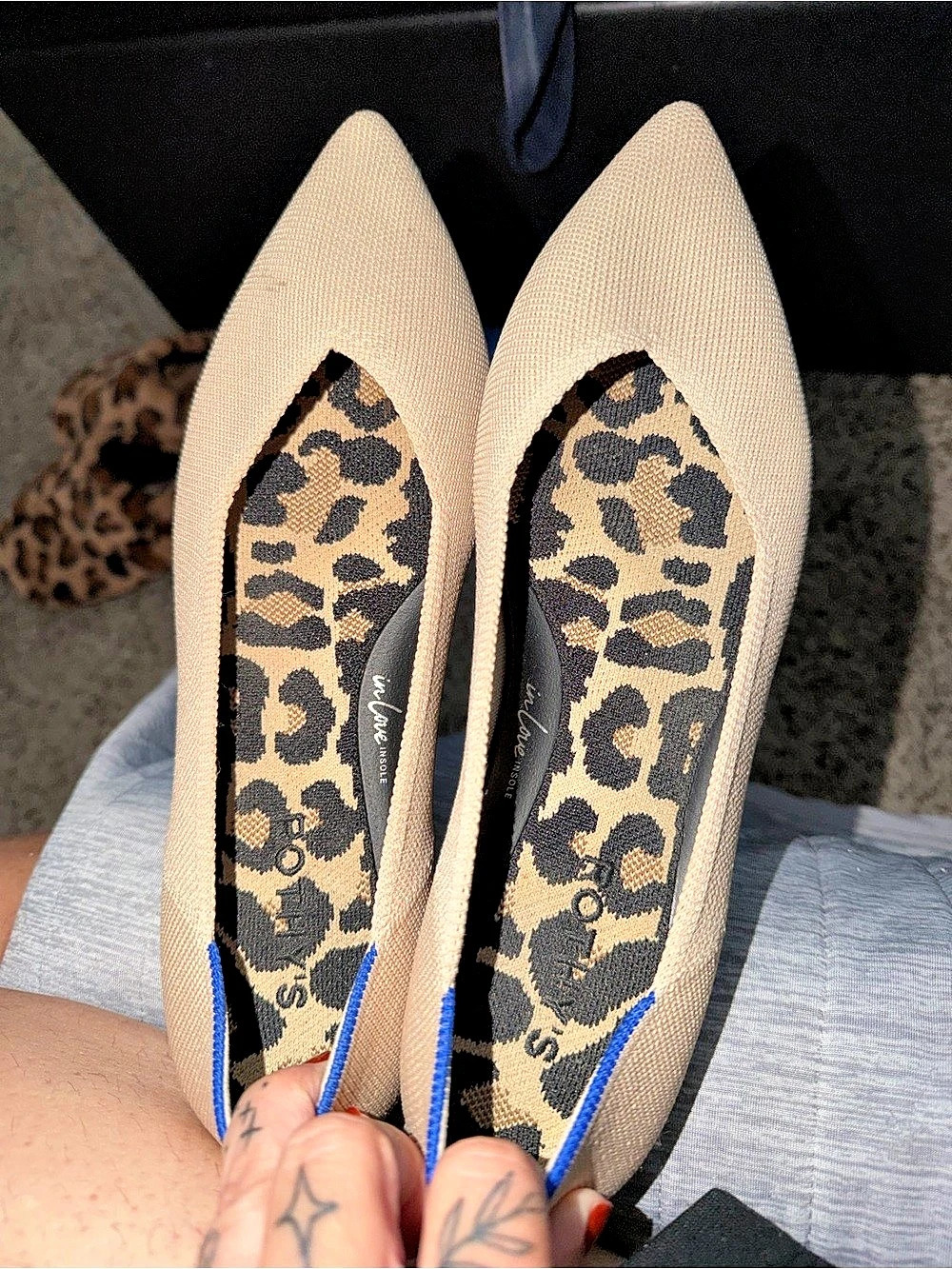 Rothy's The Point Pointed-Toe Leopard Print Flats Beige US 9